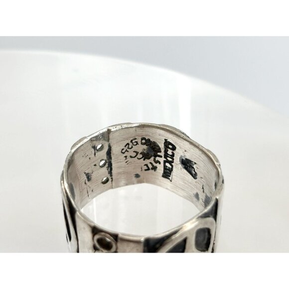 Taxco Mexico Peace Sign Cigar Banded 925 Sterling Silver Vintage Ring - sz 8.75 - Picture 6 of 13